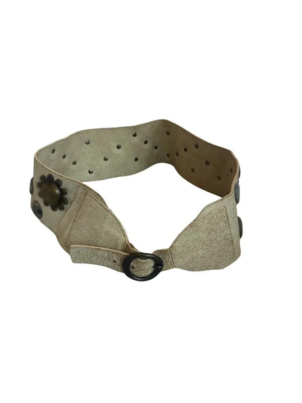 Beige Floral Stud Wide Belt Unique Y2k Retro Vintage 40